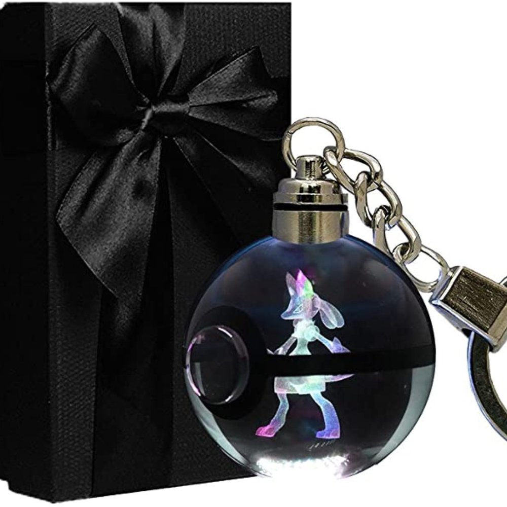 3D Pokemon Lucario Crystal Pokeball Key Chain LED Light Keychain …